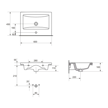 Lavoar 60 cm din ceramica pentru mobilier, Cersanit Como [2]
