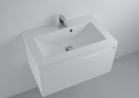 Baie - Lavoar baie incastrat 70x45 cm, alb lucios, din compozit, Foglia Yrsa