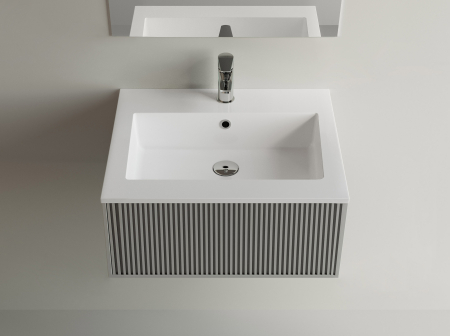 Chiuvete baie - Lavoar baie din compozit 60x50 cm, alb mat, dreptunghiular, montaj suspendat/incastrat, Foglia Pure 60