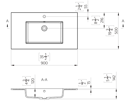 Lavoar baie incastrat din compozit 90x50 cm, alb mat, dreptunghiular Foglia Pure 90 [1]