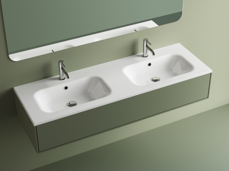 Lavoar incastrat din compozit, dublu, 141x46x14.2 cm, alb mat, interior lucios, Flare [0]