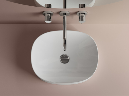 Obiecte sanitare - Lavoar pe blat Foglia Octavia din compozit, alb lucios, rotund, 48 x 38 cm