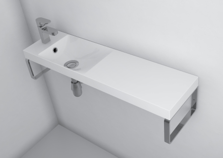 Obiecte sanitare - Lavoar suspendat din compozit Foglia Penelope, cuva orientata pe stanga, alb lucios, dreptunghiular, 80 x 22 cm