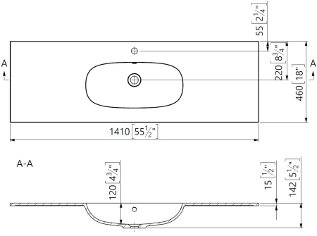 Lavoar incastrat din compozit, 141 x 46 cm, alb lucios, dreptunghiular [1]