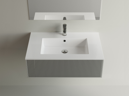 Chiuvete baie - Lavoar baie incastrat din compozit 80x50 cm, alb mat, dreptunghiular Foglia Pure 80