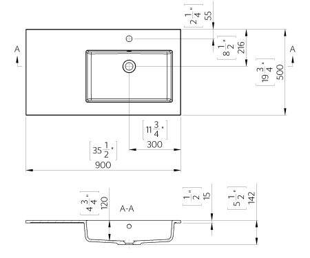 Lavoar incastrat Foglia Lauretta din compozit, cuva orientata spre dreapta, alb lucios, dreptunghiular, 90 x 50 cm [1]