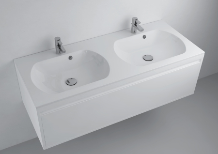 Baie - Lavoar incastrat dublu din compozit, 120 x 50 cm, alb lucios, dreptunghiular, Foglia Estella