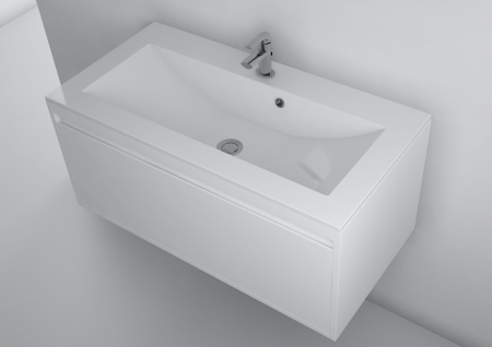 Chiuvete baie - Lavoar baie incastrat 90x45 cm, alb, din compozit, Foglia Yrsa