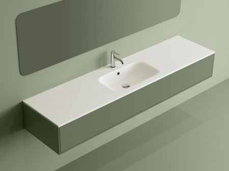 Chiuvete baie - Lavoar baie din compozit 181x46 cm, alb lucios, dreptunghiular, montaj suspendat/incastrat Foglia Special 181