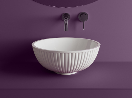 Chiuvete baie - Lavoar pe blat din compozit, 40x40x17 cm, alb mat, interior lucios, rotund, Foglia Minimal
