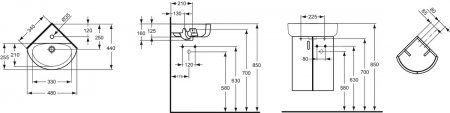 Lavoar baie pe colt alb 48 cm, orificiu baterie si preaplin, Ideal Standard Connect Space [4]
