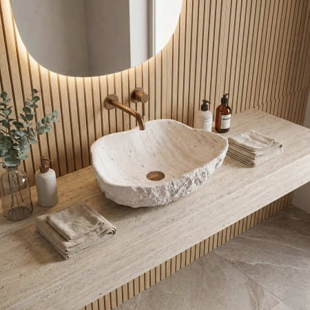 Lavoar baie 49x37 cm, asimetric, imitatie piatra, Rea Isla Shiro [2]