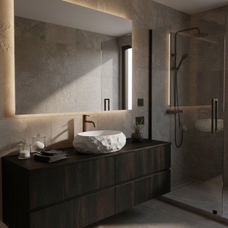 Lavoar baie 50x38 cm, alb imitatie piatra, Rea Mika [5]