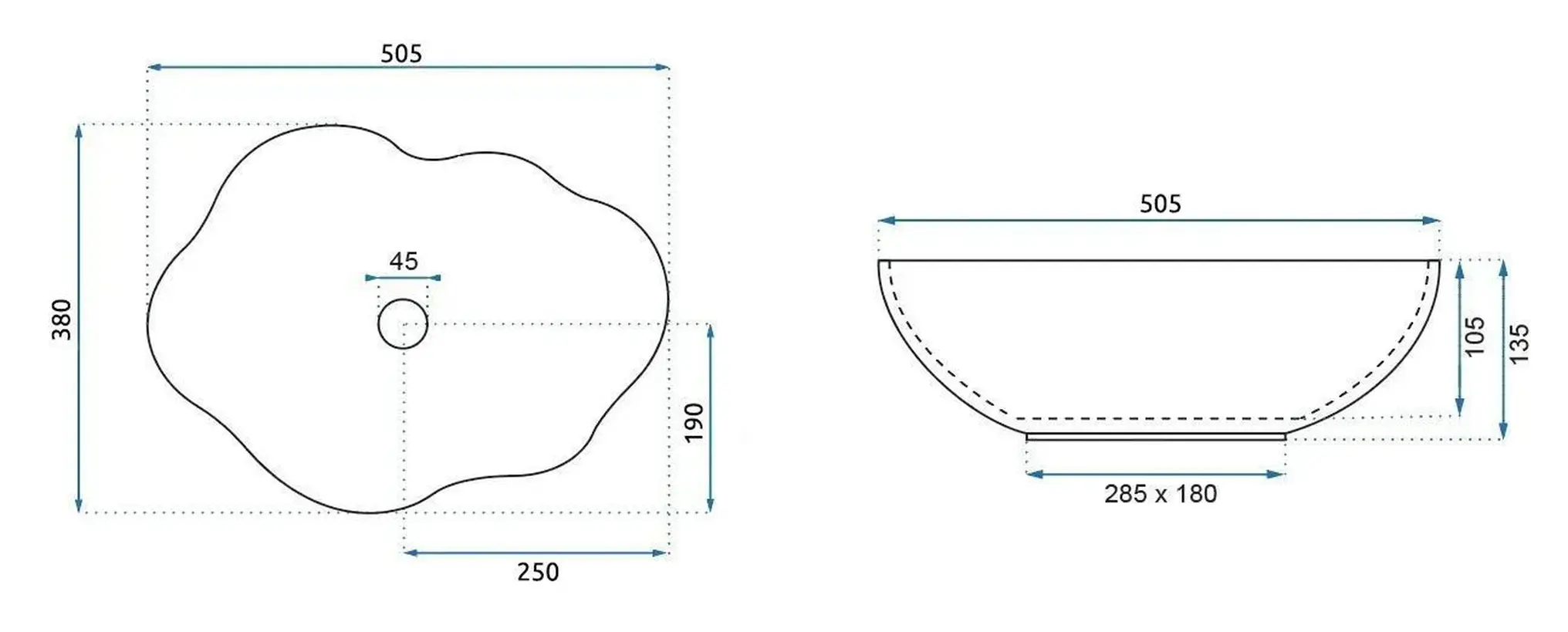 Lavoar baie 50x38 cm, asimetric, maro mat, Rea Pearl Ombre [8]