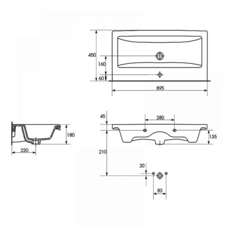 Lavoar baie alb lucios 90 cm, dreptunghiular, Cersanit Como [1]