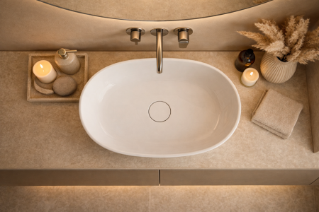 Lavoar baie compozit cu montare pe blat 60 cm, alb, oval, Foglia Bella [2]