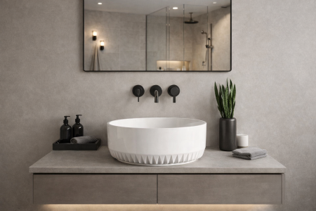 Lavoar baie compozit pe blat, alb, rotund, Foglia Rondo Z [1]