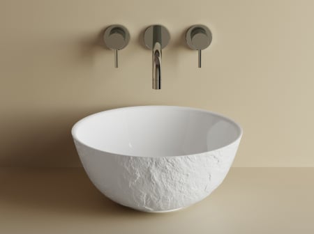 Chiuvete baie - Lavoar baie compozit cu montare pe blat 42 cm, alb, rotund, Foglia Ciment