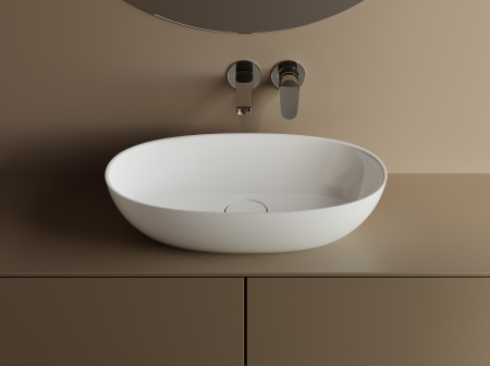 Chiuvete baie - Lavoar baie compozit cu montare pe blat 60 cm, alb, oval, Foglia Bella