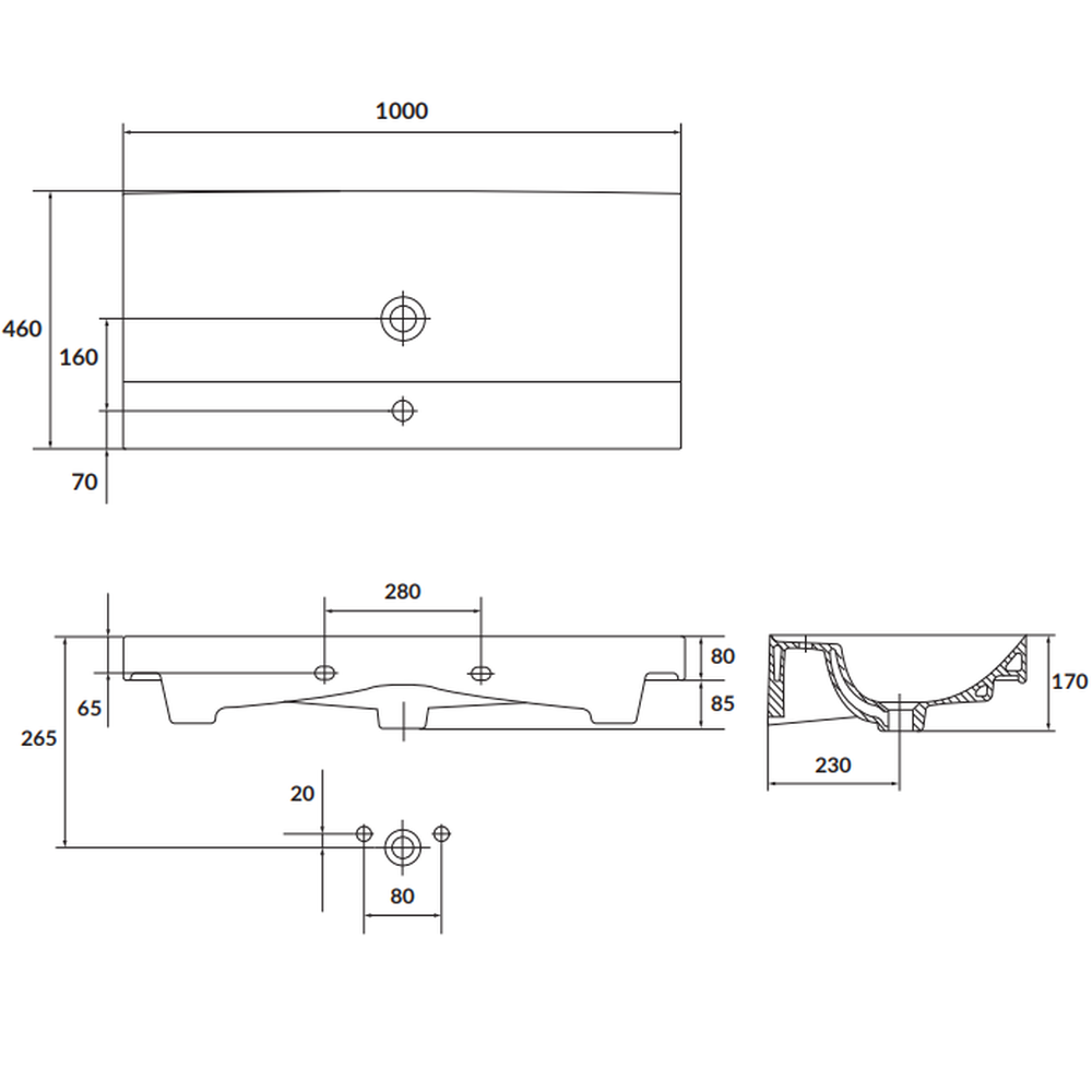 Lavoar suspendat alb 100 cm, dreptunghiular, Cersanit Larga [2]