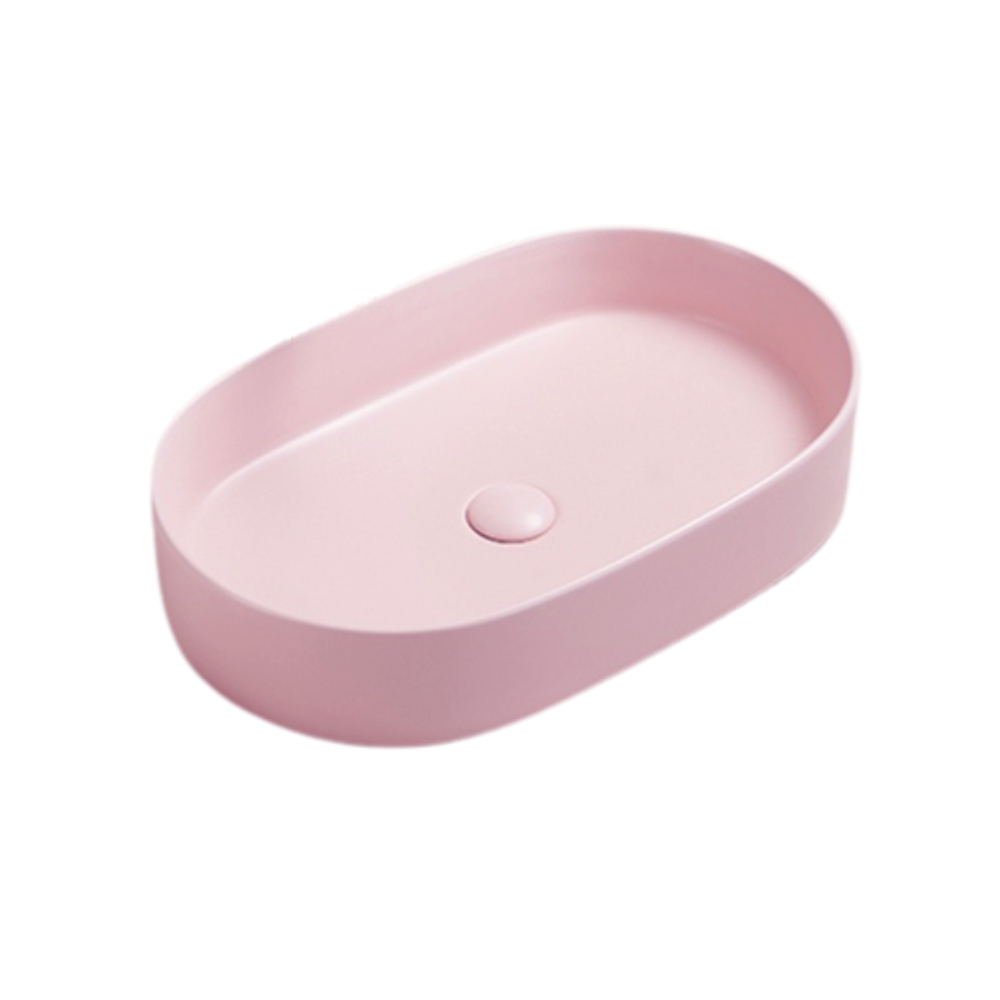 Chiuvete baie - Lavoar baie pe blat, roz mat, oval, ventil inclus, 52.5 cm, Adelais Foglia