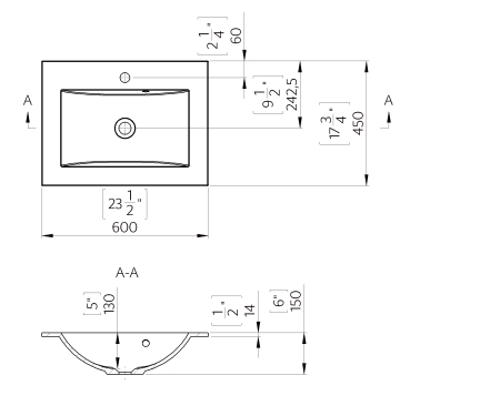 Lavoar baie incastrat 60x45 cm, alb lucios, din compozit, Foglia Yrsa [1]