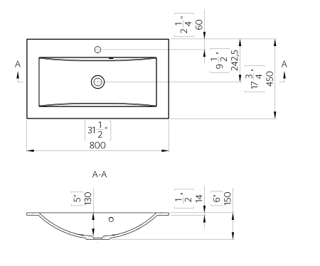 Lavoar baie incastrat 80x45 cm, alb, din compozit, Foglia Yrsa [1]