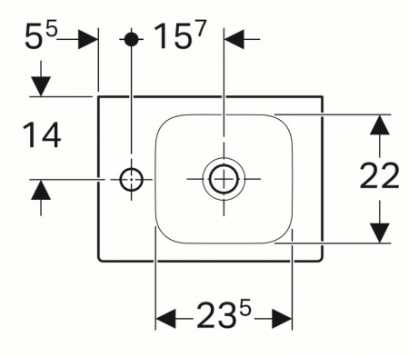 Lavoar baie incastrat alb 38 cm, dreptunghiular, orificiu baterie stanga, Geberit iCon [1]
