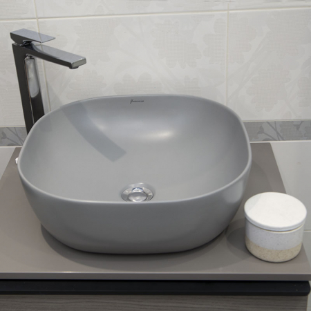 Lavoar baie patrat pe blat, gri mat, 42 cm, Fluminia Calio [2]