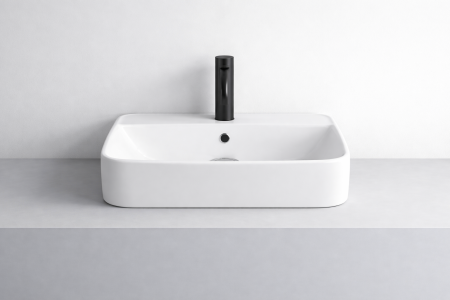 Lavoar baie pe blat, alb lucios, dreptunghiular, cu orificiu baterie Foglia Golar [1]