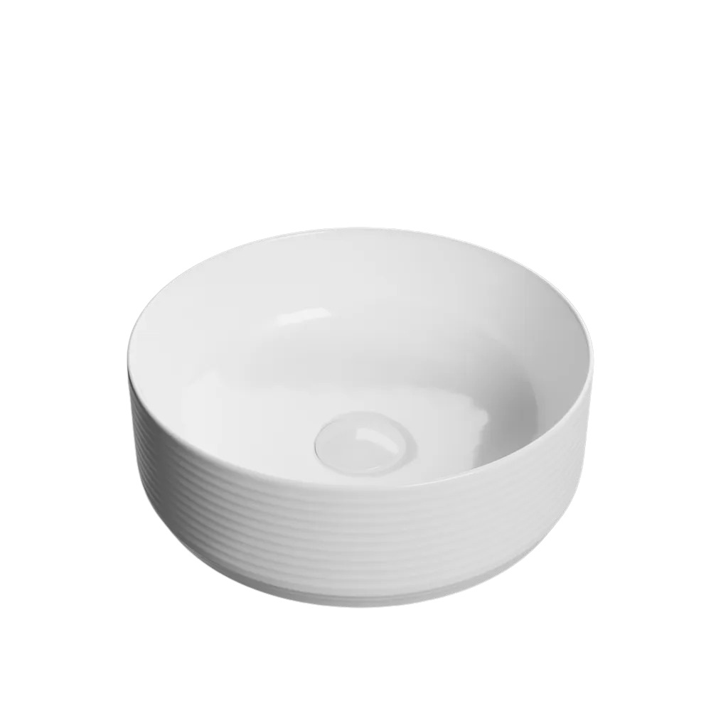 Lavoar baie pe blat, alb, rotund, linii 3D, Foglia Line [1]