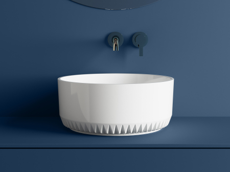 Chiuvete baie - Lavoar baie compozit pe blat, alb, rotund, Foglia Rondo Z