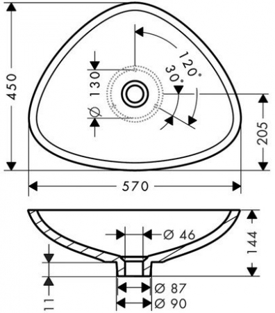 Lavoar baie pe blat alb 57 cm, asimetric, Hansgrohe Axor Massaud [1]