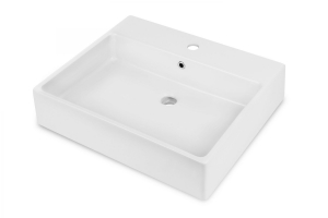 Chiuvete baie - Lavoar pe blat alb lucios 60 cm, dreptunghiular, orificiu pentru baterie, Deante Temisto
