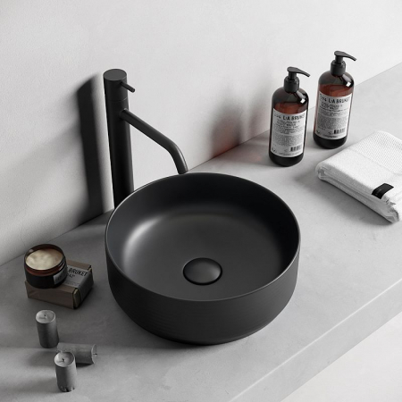 Lavoar baie pe blat, negru mat, rotund, linii 3D, Foglia, Line