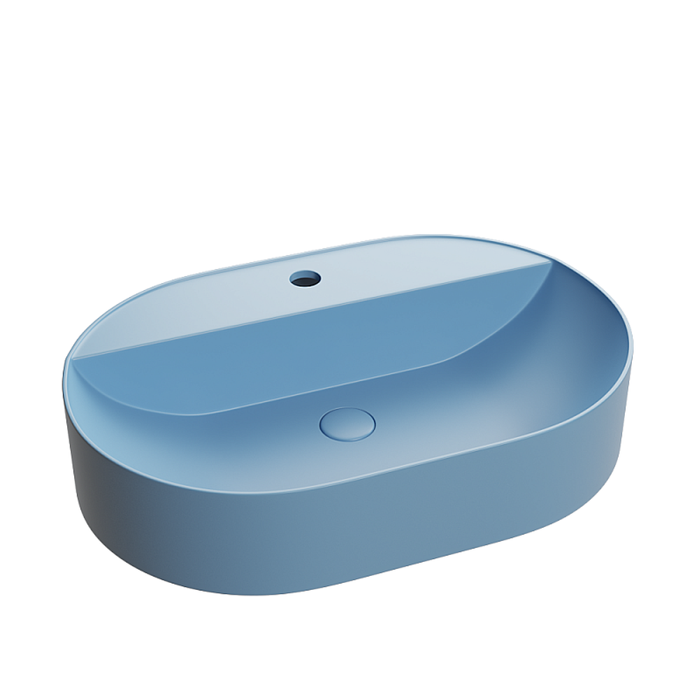 Lavoar baie pe blat, bleu mat, cu orificiu baterie, ventil inclus, Foglia, Maurice [1]