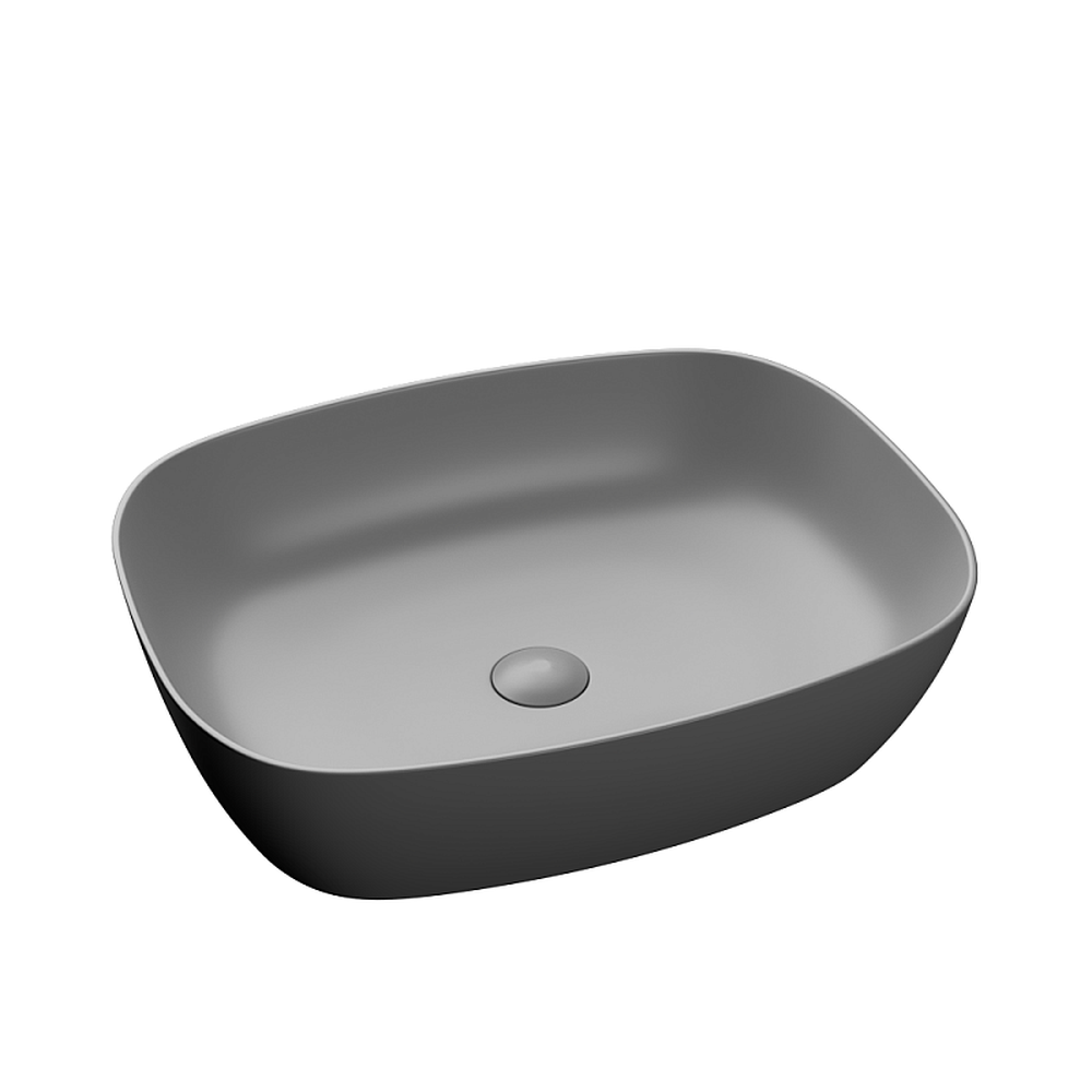 Lavoar baie pe blat, dreptunghiular margini rotunde, gri mat, ventil inclus, Bristol, Foglia [1]