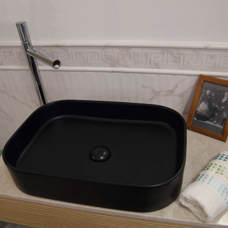 Lavoar baie pe blat negru mat 55 cm, dreptunghiular, Fluminia Capri [3]