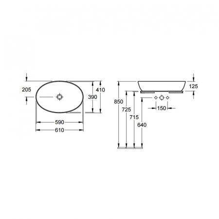 Lavoar baie pe blat alb 61 cm, oval, Titanceram, Villeroy & Boch, Artis [4]