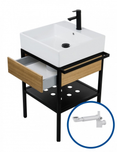 Lavoar baie pe blat si consola sustinere cu sertar, 500x500x140 mm, Deante, Temisto [1]