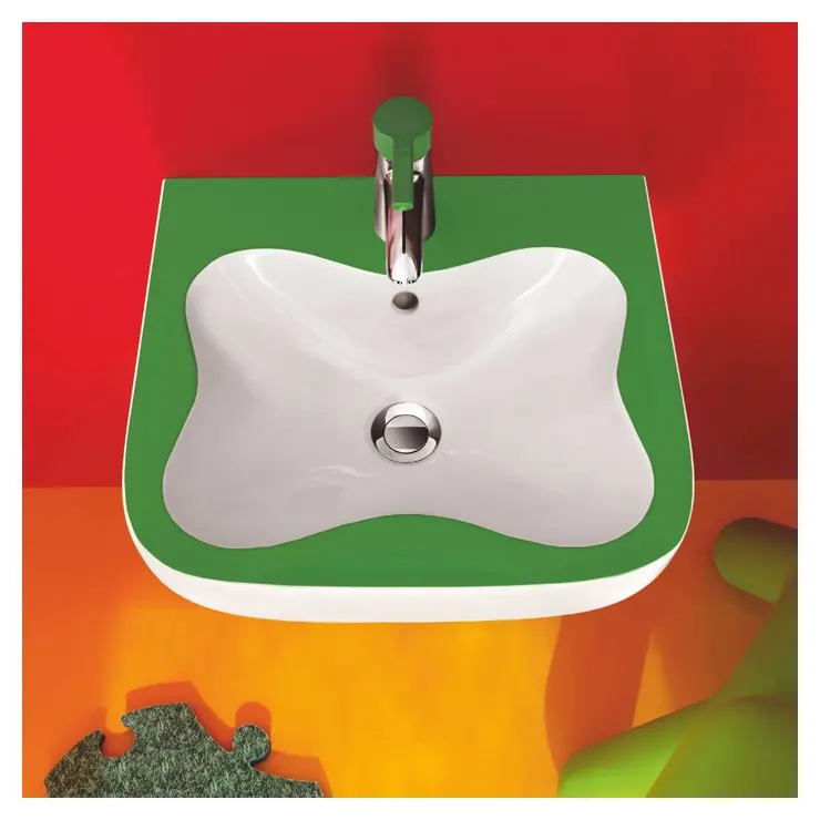 Chiuvete baie copii - Lavoar baie pentru copii 45x41 cm, alb/verde, Laufen Florakids