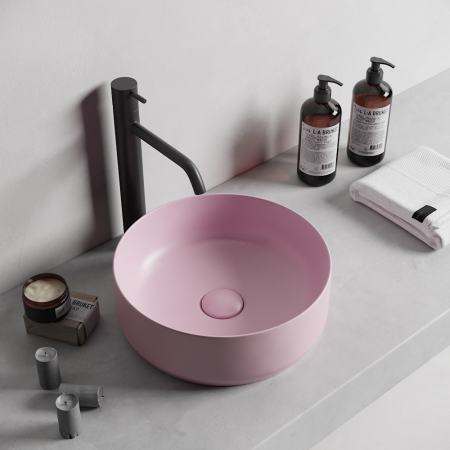 Baie - Lavoar baie pe blat, roz mat, rotund, linii 3D Foglia Line