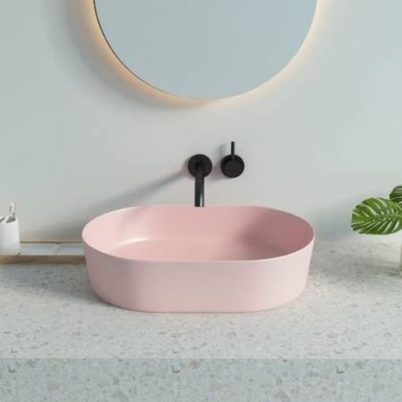 Lavoar baie roz mat montaj pe blat, 60 cm, Adelais Foglia [3]