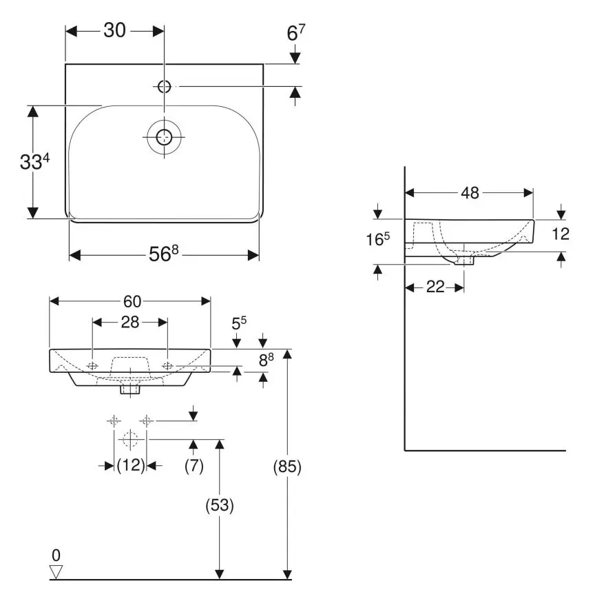 Lavoar baie suspendat alb 60 cm, dreptunghiular,  fara preaplin, Geberit Smyle Square [2]