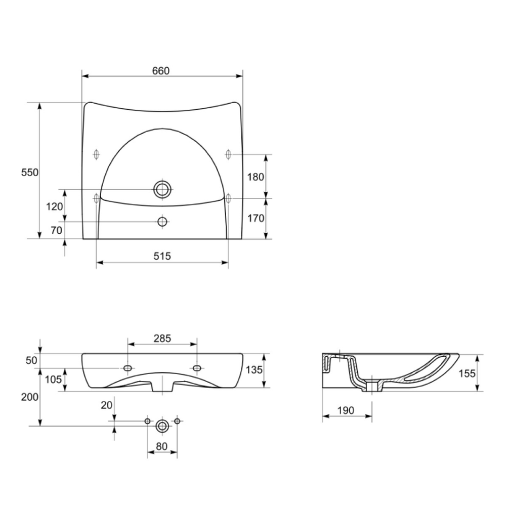Lavoar suspendat Cersanit Etiuda 66 cm, asimetric, alb [1]
