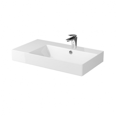 Chiuvete baie - Lavoar suspendat alb 80 cm, dreptunghiular, stanga, Cersanit Inverto Rocklite