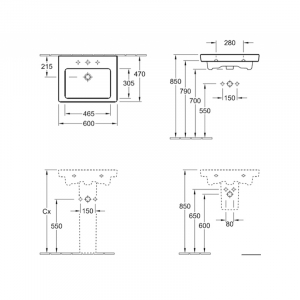 Lavoar baie suspendat alb 60 cm, dreptunghiular, Villeroy & Boch Subway [3]