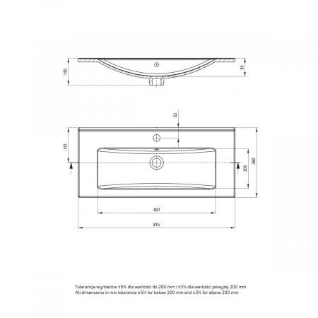 Lavoar baie incastrat, ceramic, cu gaura pentru baterie, 81.5x36 cm, alb Deante Tubo [2]