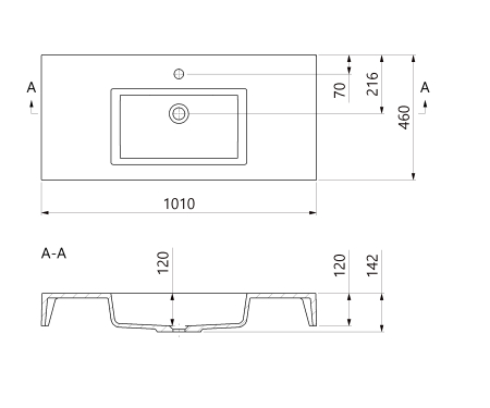 Lavoar compozit 1010 x 460 mm incastrat sau suspendat, dreptunghiular, Foglia Cube [1]