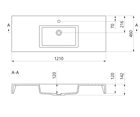 Lavoar compozit 1210 x 460 mm incastrat sau suspendat, dreptunghiular, Foglia Cube [1]